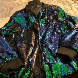 Blue/green/black sequin Bomber jacket.